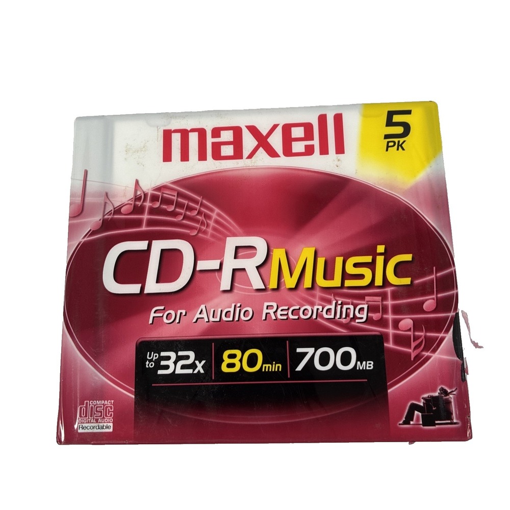 NEW MAXELL CD-R Data Music Photos 80 min 700mb SEALED 5 pack of‎ Recordable CD's